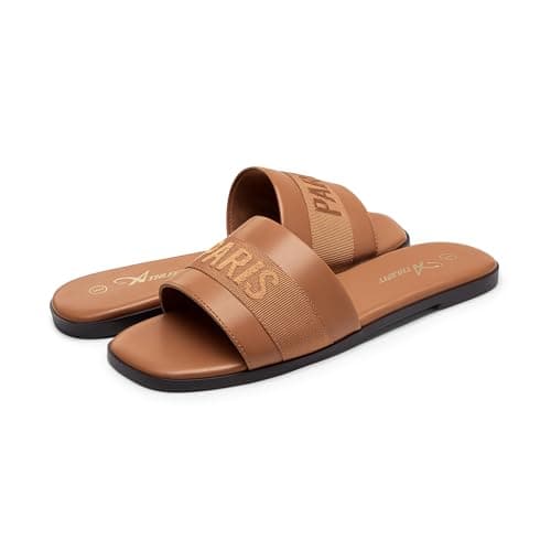 Athlefit Women's Slides Summer Fashion Slip On Flat Sandals Dressy Brown Size 9.5 - Thumbnail 4