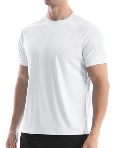 Men's UPF 50+ Swim Shirts, Sun Protection Short Sleeve Rash Guard, Quick Dry T-Shirt for Fishing and Surfing White - Thumbnail 2