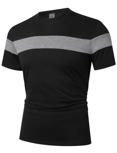 Hardaddy Men's Short Sleeve Tee Color Block Crew Neck Pullover Casual Basic Shirts Black XXL - Thumbnail 5