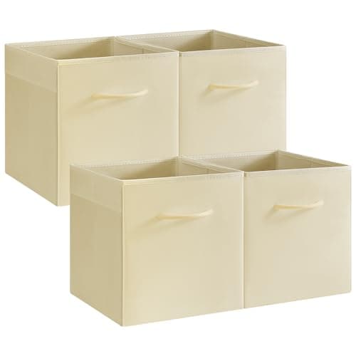 StorageWorks Beige Storage Cubes, 11 Inch Cube Storage Bins with Handle, Cube Storage Organizer Bins for Shelves and Closet, Collapsible Storage Bins, 4-Pack - Image 1