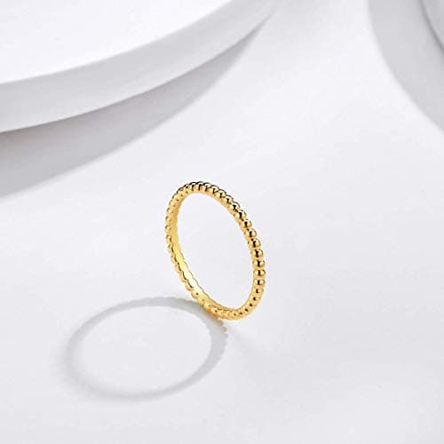 Valloey Rover 14K Gold Thin Beaded Rings, Full Bead Sterling Twisted Rope Wedding Band Stacking Ring for Women - Thumbnail 4