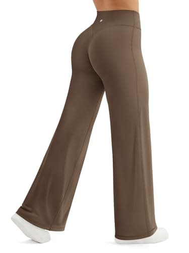 AFFOLE Yoga Pants Women Wide Leg High Waisted Stretch Casual Soft Straight Leg Bottoms Loose Trousers Brown - Image 1