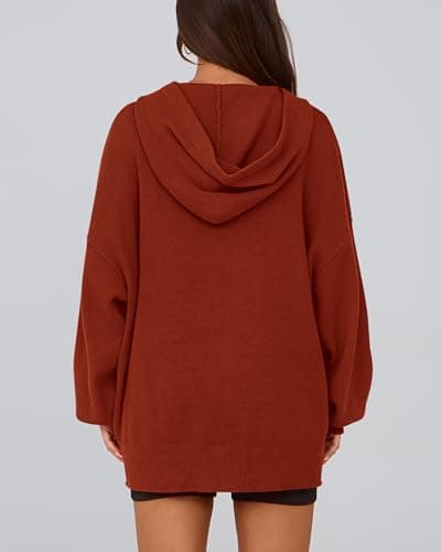 dowerme Women Oversized Sweaters 2026 Lantern Long Sleeve Drop Shoulder Chunky Knit Hooded Pullover Sweater with Pocket(Caramel,Medium) - Thumbnail 5