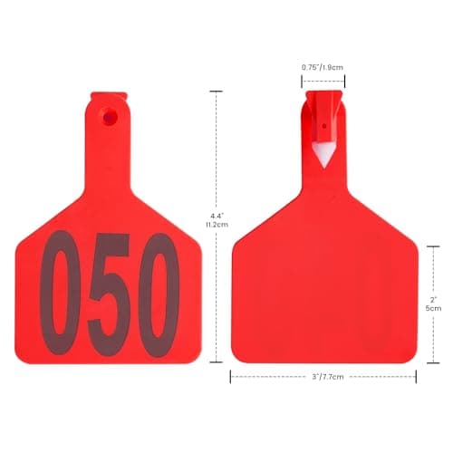Cattle Ear Tags with 001-050 Numbers Large 1-Piece Z Livestock Ear Tags for Cow Goat Sheep Pig Calves Dog,Animal ID Identification Tag 4.4"x 3",Red - Thumbnail 3