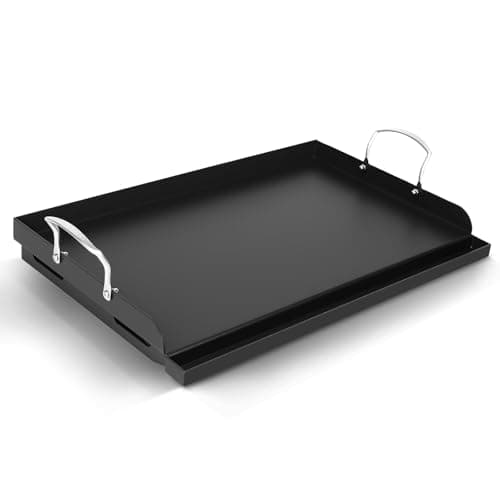 BLUES GRILL PARTS 25" x 16" Pre-Seasoned Nonstick Thickened Cast Iron Griddle - Universal Flat Top with Grease Groove, Reinforced Ridges & High Sidewalls for Gas/Charcoal Grills, Fits Weber, Charbroil - Image 1