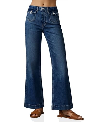 Cicy Bell Womens Wide Leg Jeans Casual Summer Baggy Boyfriends High Waisted Denim Pants with Pilcro Pockets Navy - Image 1