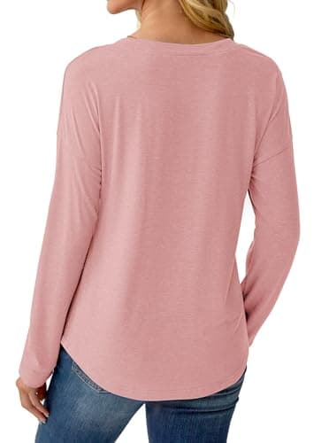 GKBK Womens Henley Tops Long Sleeve Shirts Button Pullover Loose Fit Henley Neck Lightweight Tunic Blouse Pink M - Thumbnail 5
