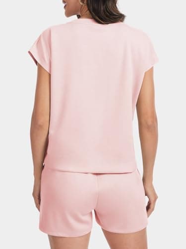 Lallabai 2 Piece Sets for Women Summer Outfits Lounge Sets Crew Neck Short Sets Cap Sleeve Drawstring Sweatsuit with Pocket - Thumbnail 4