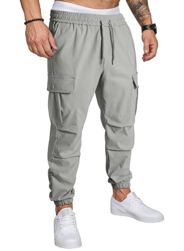JMIERR Men's Blue Cargo Pants Stretchy Elastic Waist Drawstring Joggers Pants Casual Cargo Pants 2024 Tapered Sweatpants with Multi Pocket,US 40(2XL),Light Grey - Image 1