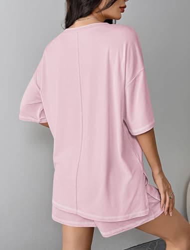 Ekouaer Lounge Sets for Women 2 Piece Shorts Sets Moisture Wicking Casual Summer Short Sleeve Matching Outfits with Pockets - Thumbnail 2