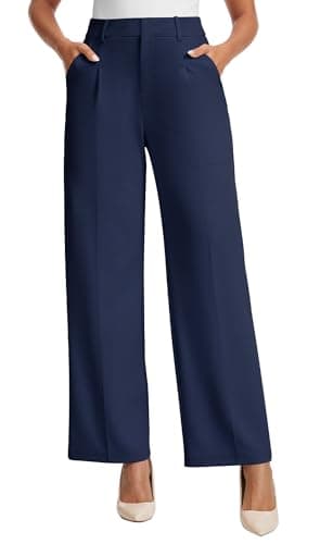 AVAMO Womens Dress Pants Wide Leg Stretchy Work Pants Women High Waisted Business Casual Trousers Slacks with Pockets Navy Blue - Image 1