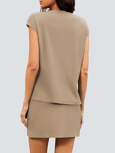 Casly Lamiit Two Piece Outfits for Women Summer Skort Sets Dressy Casual Holiday Golf Matching Sets Going Out Active Wear Workout Jogger Sets Camel XL - Thumbnail 5