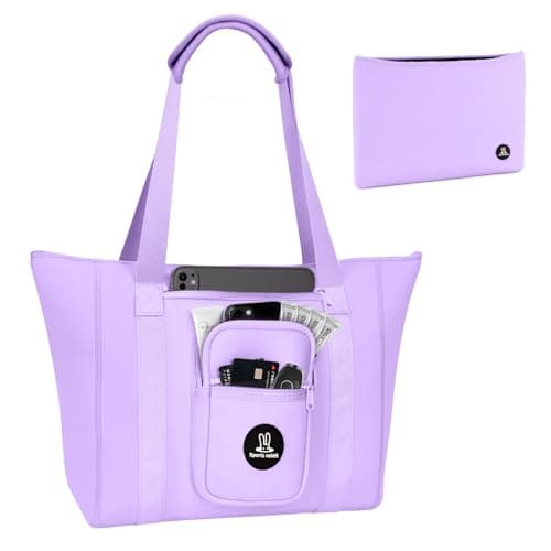 Sports rabbit Extra Large Neoprene Lunch Bags for Women – 2-in-1 Insulated Tote with 15.6" Laptop Sleeve – Fashionable, Washable Leakproof Cooler Purse & Ideal Gift for Nurses, Teachers (Purple) - Image 1