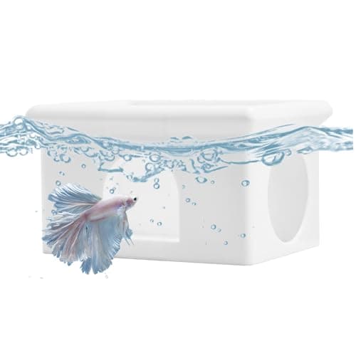 VOXGET Floating Betta Fish Hammock Cave House for Aquarium, 3D Printed Betta Shrimp Feeder & Hideout Cave Toys, Small Aquarium Feeding Ring Decor, Turtle Fish Tank Decorations Accessories -White - Image 1