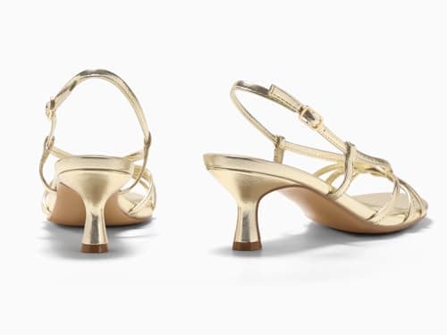 Coutgo Womens Strappy Sandals Slingback Kitten Low Heels Open Toe Buckle Strap Summer Party Dress Shoes, Light Gold, Size 6 - Thumbnail 6