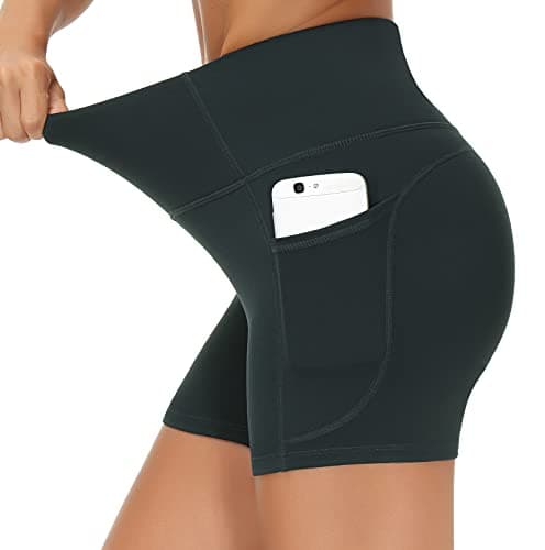 THE GYM PEOPLE High Waist Yoga Shorts for Women Tummy Control Fitness Athletic Workout Running Shorts with Deep Pockets (Large, Dark Grey) - Image 1