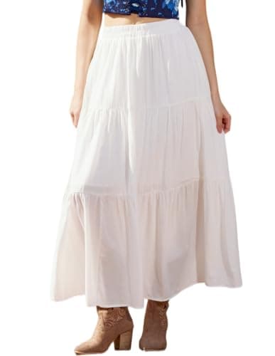 Scarlet Darkness Tiered Maxi Skirts for Women 2026 Summer Boho Flowy Renaissance Long Skirt with Pockets White XL - Image 1