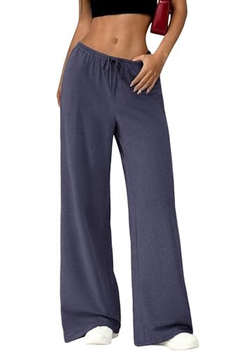 Okiwam Women's Wide Leg Sweatpants Casual Lounge Travel Pants Workout Joggers Fall Fashion Outfits 2026 Spring Clothes-M Navy - Image 1