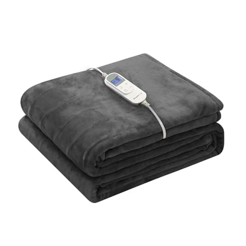 Wapaneus Heated Blanket Full 72" x 84" Electric Throw 10 Heating Levels 12 Hours Time Setings and Auto-Shut Off, Flannel Fast-Heating Electric Blanket, Grey - Image 1