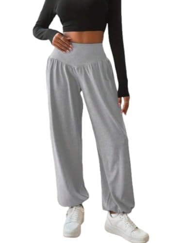 gaimoliso Womens Baggy Wide Leg Pants Casual Loose Elastic Waisted Comfy Harem Pants with Pockets Grey - Image 1