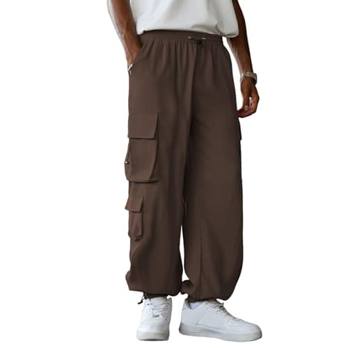 ZAFUL Men's Baggy Cargo Pants - Elastic Waist Drawstring Parachute Trousers with Pockets - Casual Street Hip Hop Style - Image 1