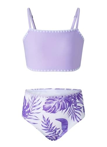 blibean Tween Girls Swimsuit Teen Two Piece Bathing Suit Big Kids Hawaii Bikini Sets Junior High Waist Swimwear Floral Boho Swimming Suits Beach Traje Baño Niñas Size 10-11 Year Old Lavender - Image 1
