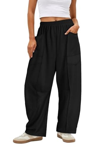 Magritta Casual Palazzo Pants for Women with Stretch Elastic Waist Striped Wide Leg Design and Pockets Black Large - Image 1