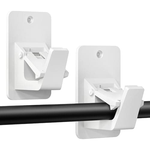 Universal Curtain Rod Holders, No Drill Curtain Rod Brackets, Self Adhesive Curtain Rod Brackets Up to 30 LB, Nail Free Curtain Rod Hooks for Bathroom, Bedroom, Livingroom, Kitchen (2PC, White)