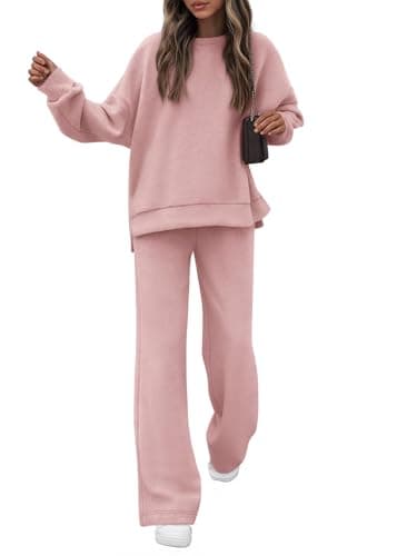 KIRUNDO Matching Sets Women Clothing Sweatsuits 2 Piece Outfit Sweat Set 2026 Spring Lounge Sets Airport Travel Tracksuit(Pink, Small) - Image 1