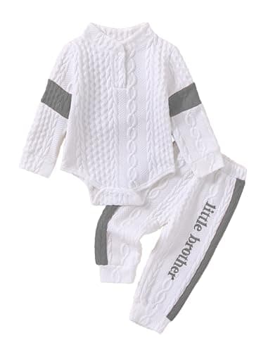 Hihosdor Newborn Boy Outfits Knit Long Sleeve Romper Pants Set Fall Winter Baby Boy Clothes, Grey, Newborn - Image 1