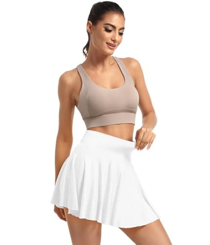 YOAKAKU Pleated Tennis Skater Skirts for Women with Pocket Shorts Flowy Golf Athletic Skort Sports Mini Skirt White - Thumbnail 4