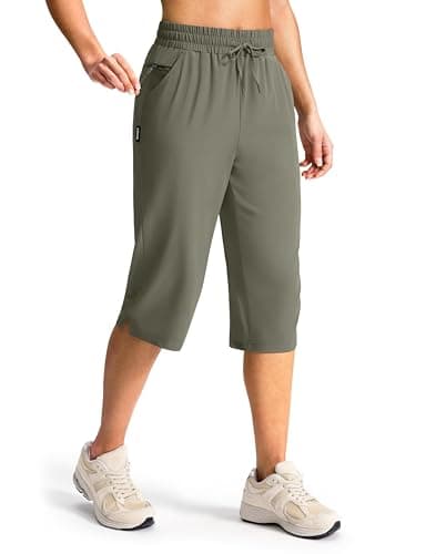 G Gradual Women's 15" Long Hiking Shorts with Zipper Pocket Below The Knee Capris Lightweight Bermuda Shorts for Women(Grey Sage, M) - Image 1