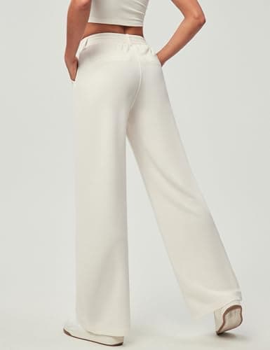 IUGA Wide Leg Pants Woman Pull on Stretchy Work Dress Pants High Waisted Business Casual Trousers Slacks Standard, Meduim, Off-White - Thumbnail 2