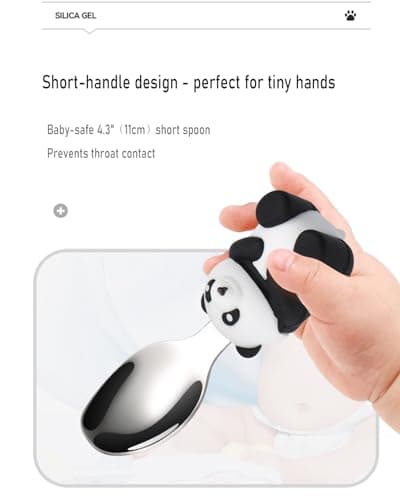 Ecrekhom Silicone Baby Feeding Set 5 Pcs, Weaning Supplies, Panda Baby Plates Baby Spoon & Fork, Baby Utensils Feeding Essentials - Thumbnail 4