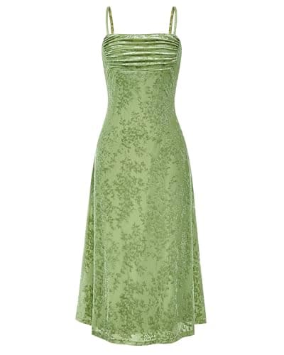 BTFBM Women's Summer Dress Sleeveless Spaghetti Strap Midi Dress Sexy Cowl Neck Floral Cocktail Dress Party Dresses(Light Green,Small) - Image 1