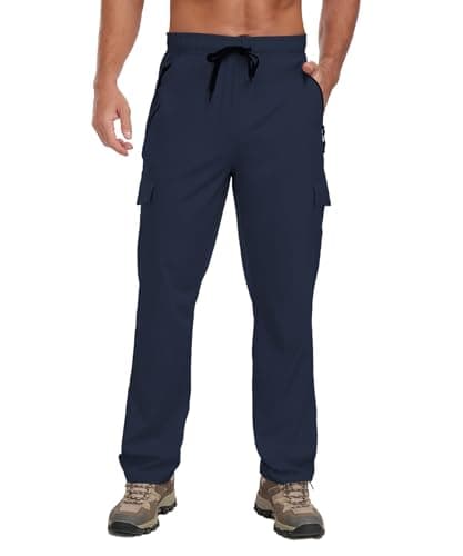 AGVNG Hiking Pants Men Water Resistant Quick Dry Cargo Pants with 4 Pockets Elastic Waist Drawstring UPF 50+ Lightweight Work Travel Outdoor Casual Navy Blue M - Image 1