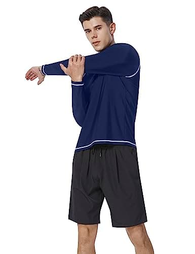 Mens Rash Guard UPF 50+ Swim Shirts UV Sun Protection T-Shirt Quick Dry Long Sleeve Beach Shirts for Fishing, Navy, 2XL - Thumbnail 5