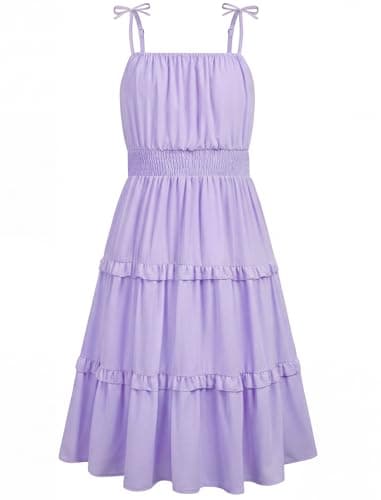Girls Dresses Size 12-14 Teen Purple Elegant School Easter Summer Spring Sleeveless Spaghetti Strap Sundress Teenage Special Occasion Vestidos para Niñas Ruffled Tiered Graduation Formal Party Dress - Image 1