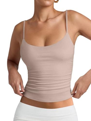 PINKMSTYLE Women's Slim-Fit Camisole Basic Sleeveless Backless Top Scoop Neck Adjustable Spaghetti Strap Tank Tops Oat Milk Small - Image 1