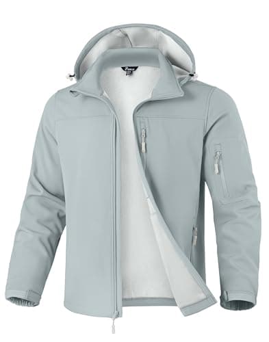 Pudolla Men's Softshell Jacket Fleece Lined Water Resistant Hooded Winter Coats for Men Outdoor Work Hiking with Pockets(Light Grey Small) - Image 1