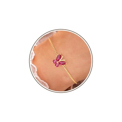 Sistble July Birthstone Bracelet, July Birthday Gifts for Women Gold Plated Butterfly Bracelets Dainty Ruby Birthstone Jewelry Mothers Day Christmas 16th 21st Birthday Gifts for Her - Image 1