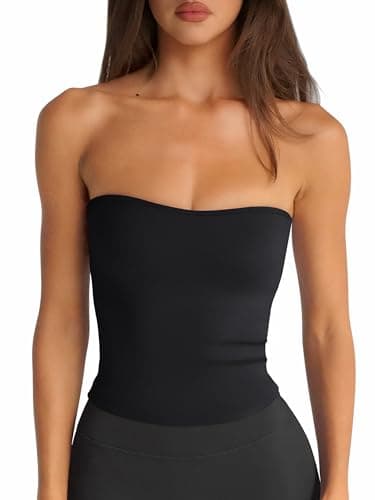 LASLULU Womens Strapless Black Tube Tops Basic Backless Sleeveless Longline Bandeau Going Out Crop Tops Cute Casual 2026 Summer Outfits(Black X-Large) - Image 1