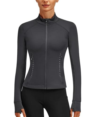 Stelle Women's Zip Up Jackets Lightweight Athletic Running Jacket Workout Slim Fit Yoga Track Clothes with Thumb Holes(Charcoal,L) - Image 1