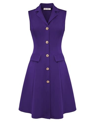 Women Purple Business Work Dress V Neck A Line Dress XXL - Image 1