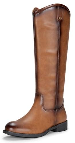 Vepose Women's Knee High Boots 956 Brown Zipper Casual Weather Tall Fashion Retro Vegan Boots for Women Size 10(CJY956 Brown pu 10) - Image 1