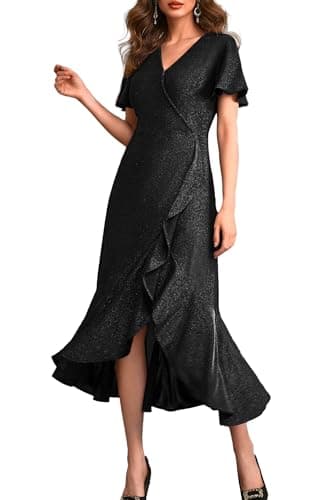 Autumn Flowerwall Formal Dresses for Women Sequin Dress for Wedding Guest with Flutter Short Sleeve,Cocktail Party Dresses (US, Alpha, XX-Large, Plus, Regular, Black) - Image 1