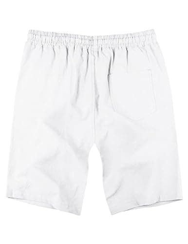 AUSELILY MEN Men's Cotton Linen Shorts 9 inch Drawstring Casual Elastic Waist Mens Summer Beach Vacation Shorts Big and Tall with Pockets White 3XL - Thumbnail 5