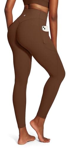 IUGA Scrunch Butt Lifting Leggings for Women Workout Tummy Control No Front Seam Compression Leggings with Pockets Yoga Pants Brown - Image 1