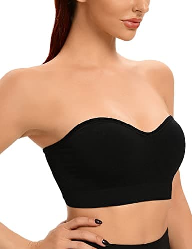 Gnowann Strapless Bras for Women Non-Slip Silicone Bandeau Bralette Seamless Wireless Strapless Bra Padded Tube Top Black+Beige 2XL - Thumbnail 4