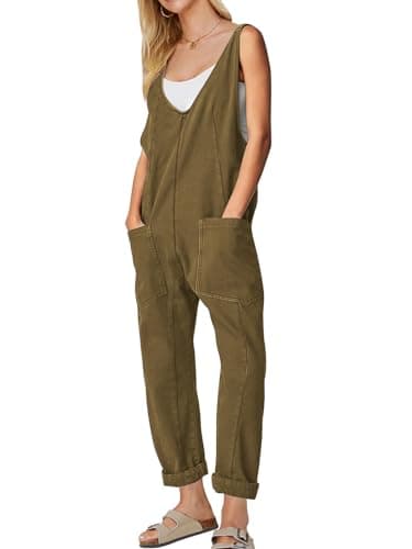 EXLURA Womens High Roller Denim Bib Jumpsuits Casual Loose Sleeveless Baggy Overalls Jeans Pants Jumpers with Pockets - Image 1